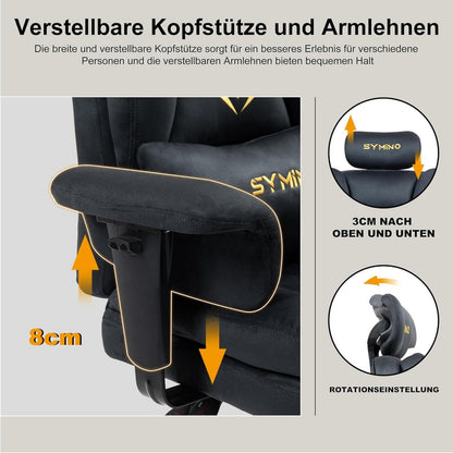 Ergonomischer Gaming Stuhl mit Fußstütze, Bürostuhl Grau, 130kg