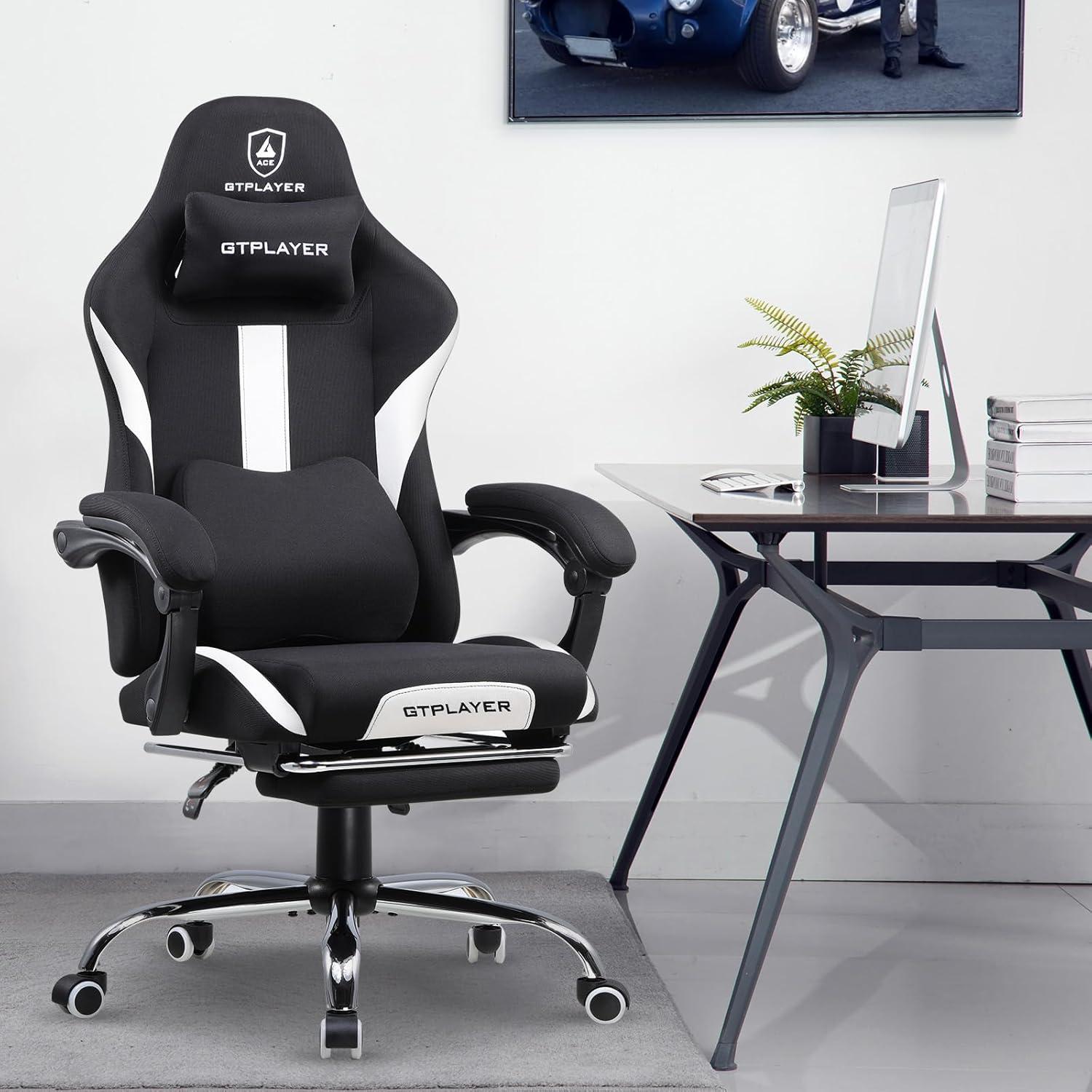 Gaming Stuhl Stoff mit ergonomischem Frühlingskissen Schwarz