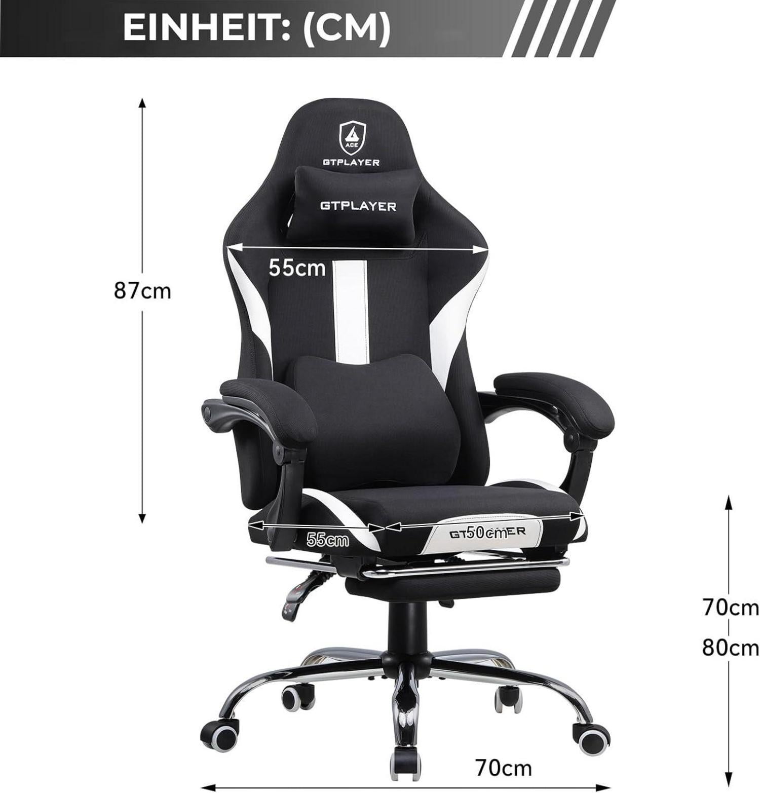 Ergonomischer Gaming Stuhl mit Fußstütze und Federkissen