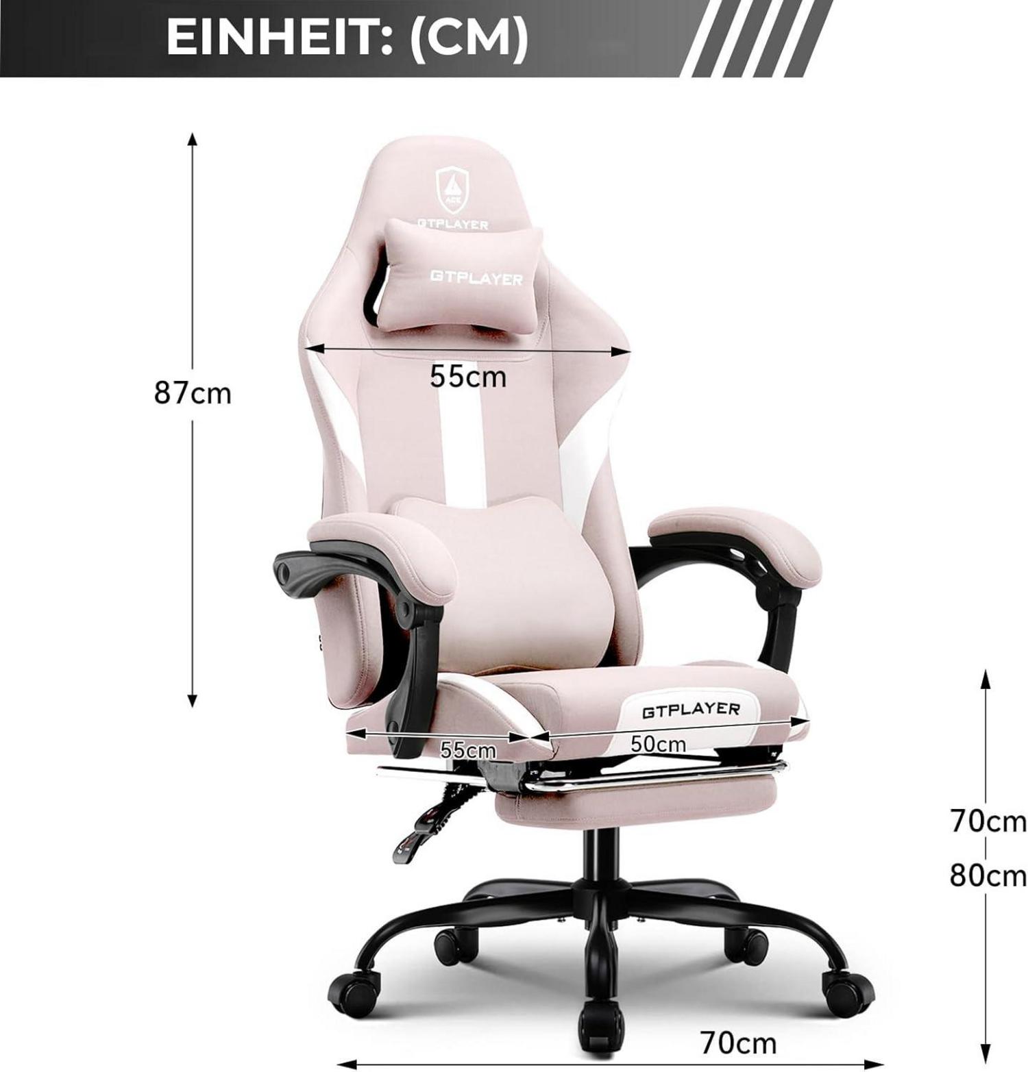 Ergonomischer Gaming Stuhl mit Fußstütze und Federkissen, Rosa