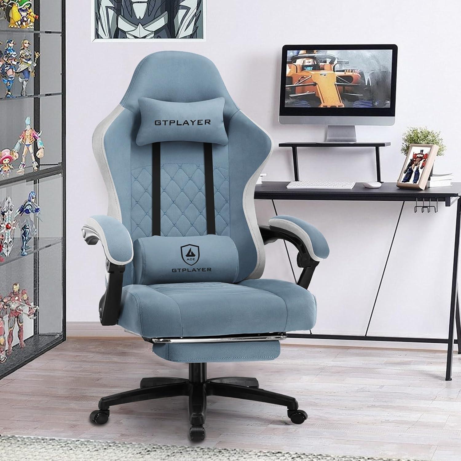 Gaming Stuhl Stoff Bürostuhl Fußstütze Racing Gamer 150kg