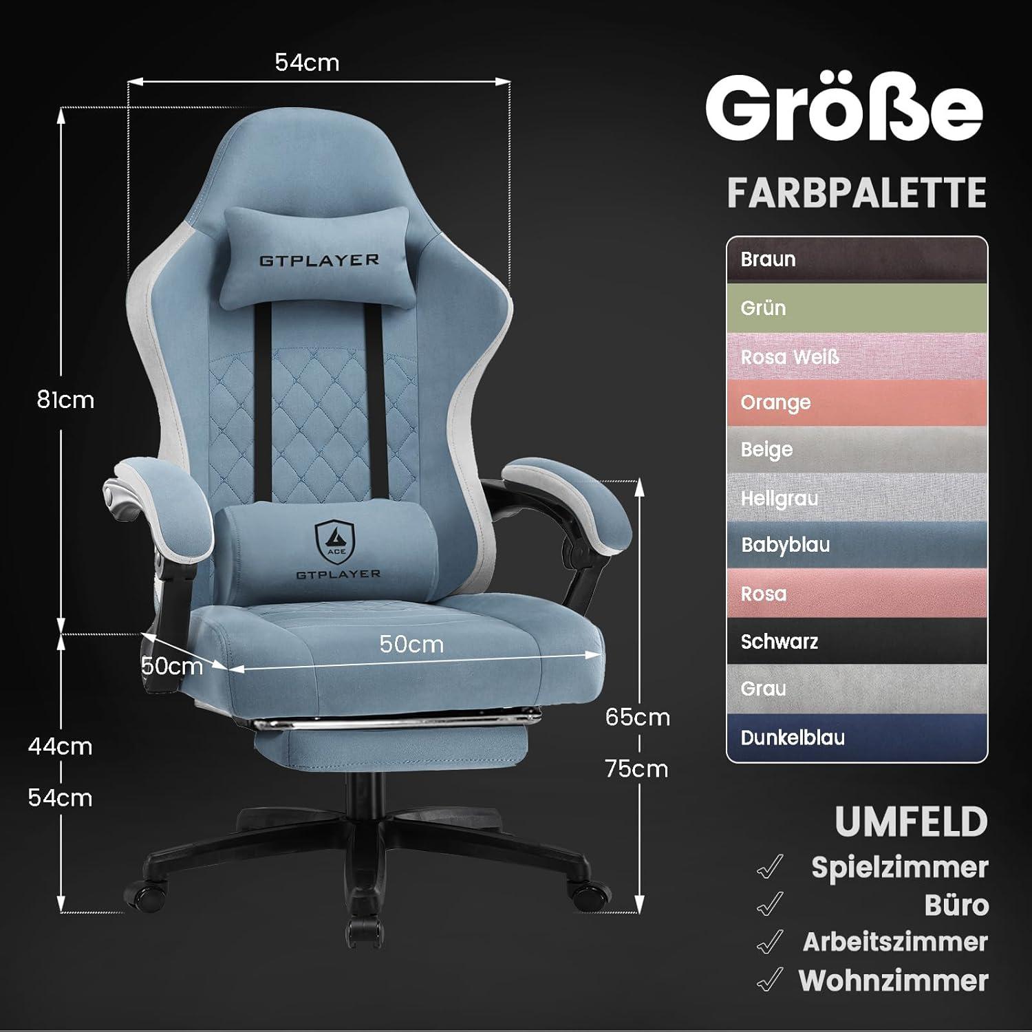 Ergonomischer Gaming Stuhl Stoff Fußstütze 150kg Belastbarkeit