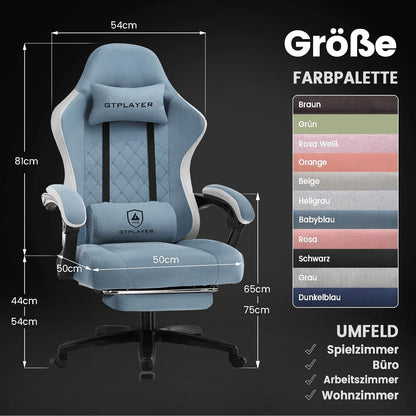 Ergonomischer Gaming Stuhl Stoff Fußstütze 150kg Belastbarkeit