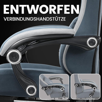 Gaming Stuhl Stoff Racing Fußstütze 150kg Belastbarkeit 90-135° Rückenlehne PC 360° drehbar Blau