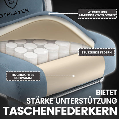 Gaming Stuhl Stoff Fußstütze Racing Gamer 150kg Belastbarkeit Hellblau
