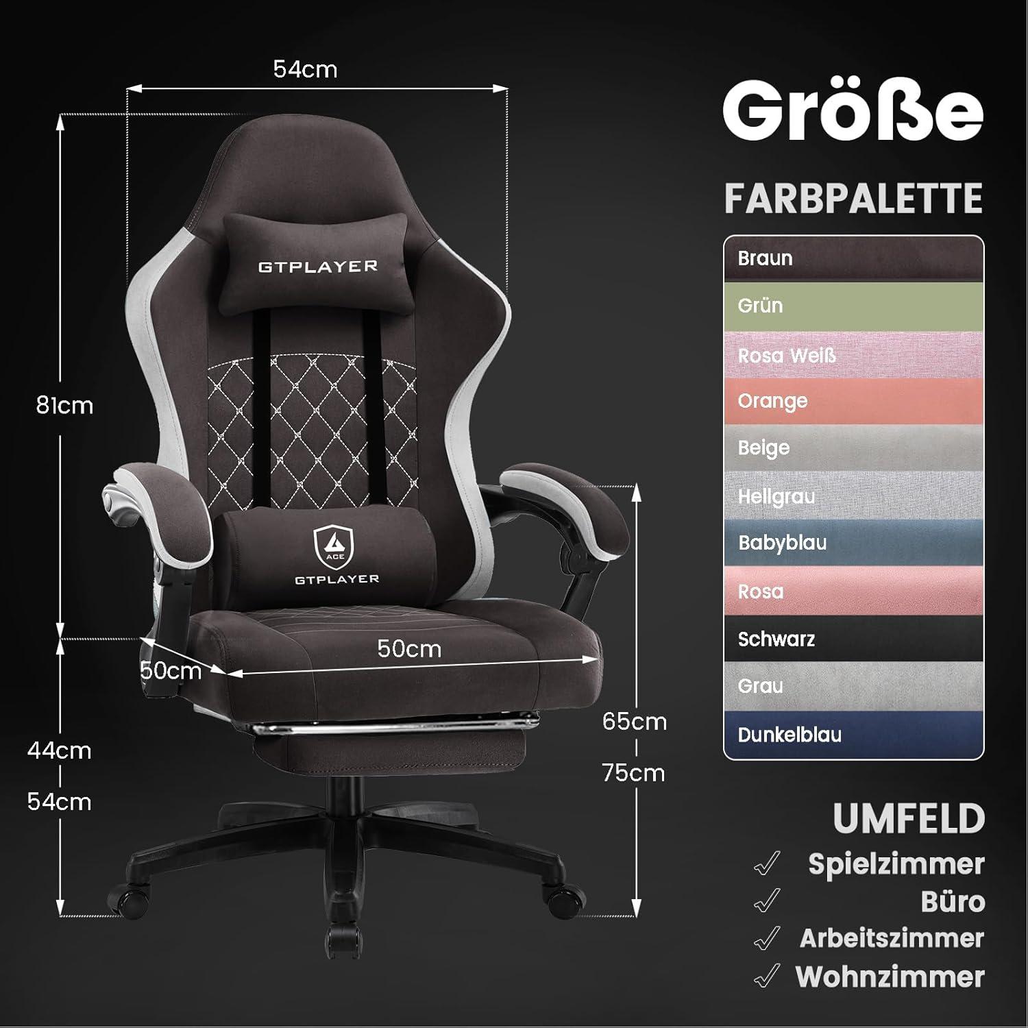 Ergonomischer Gaming Stuhl mit Fußstütze Braun