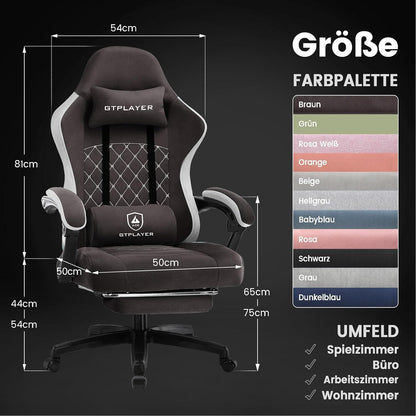 Ergonomischer Gaming Stuhl mit Fußstütze Braun