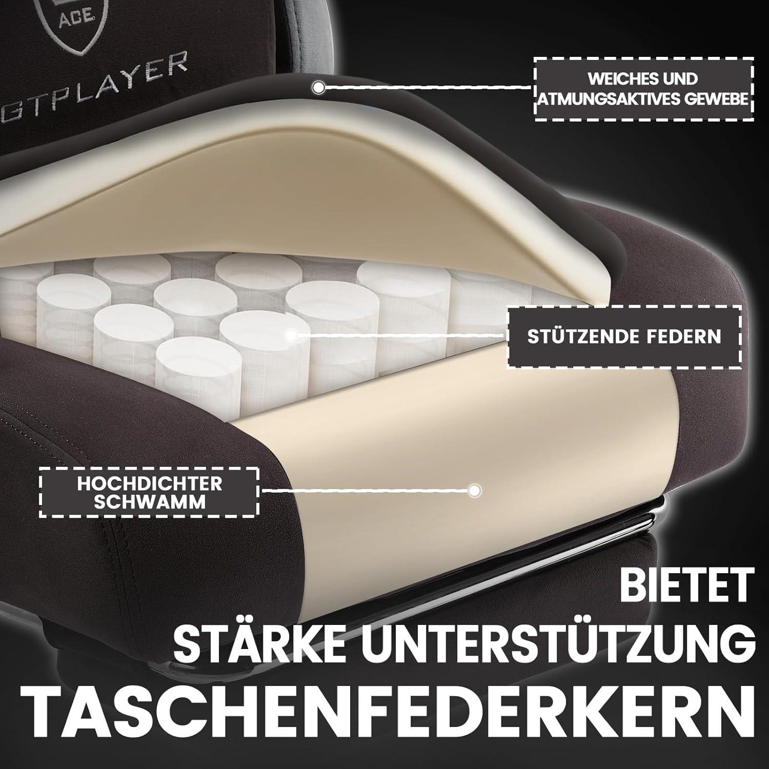 Gaming Stuhl Stoff Bürostuhl Fußstütze Racing Gamer 150kg Belastbarkeit Braun