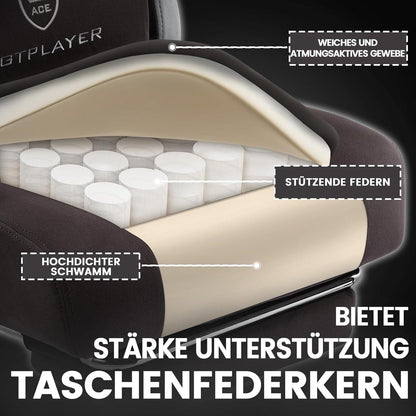 Gaming Stuhl Stoff Bürostuhl Fußstütze Racing Gamer 150kg Belastbarkeit Braun