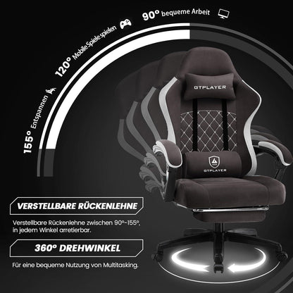Ergonomischer Gaming Stuhl Stoff Bürostuhl Racing Gamer 150kg Braun