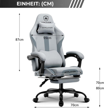 Ergonomischer Gaming Stuhl mit Fußstütze und Taschenfederkissen