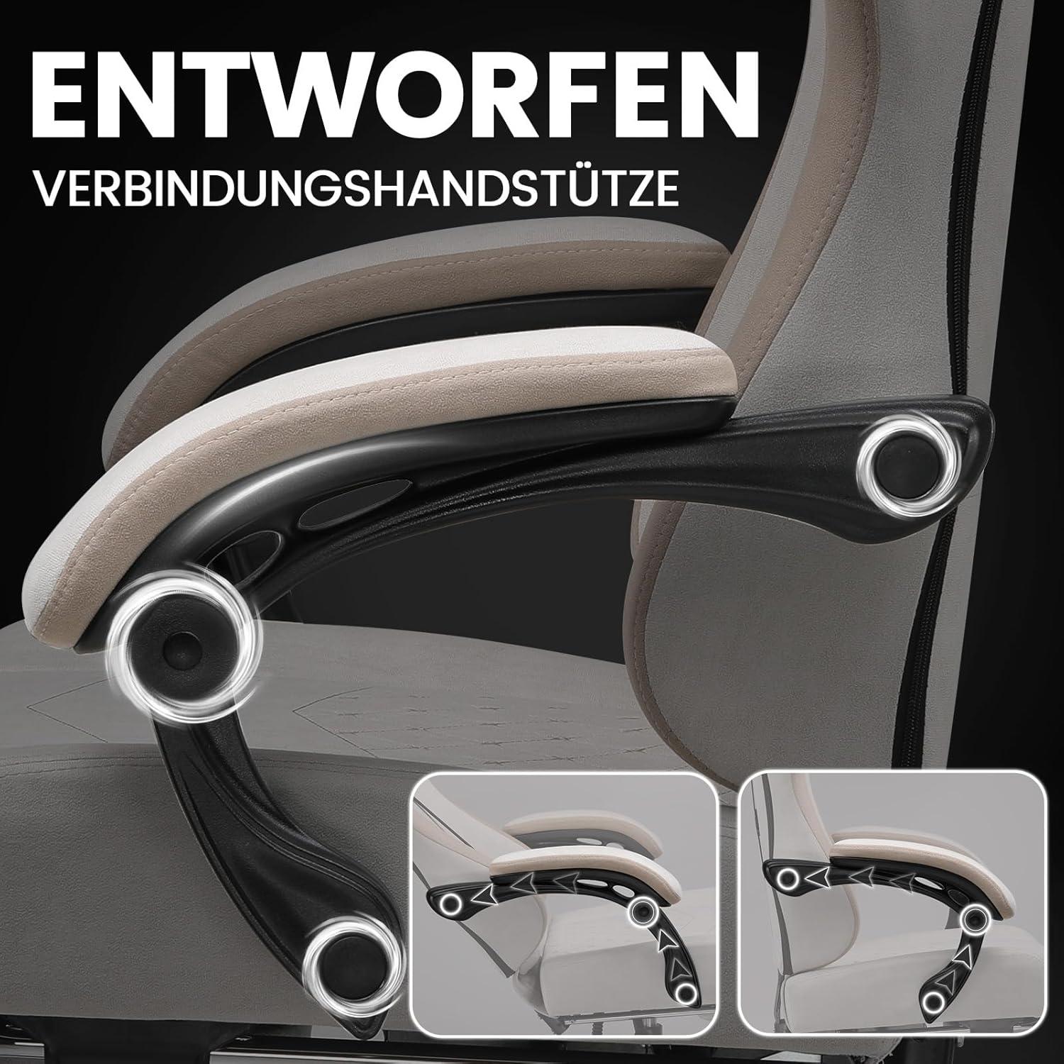 Gaming Stuhl Luckracer Stoff Bürostuhl Fußstütze Racing Gamer 150 kg 90-135° Rückenlehne PC Stuhl Beige-Braun