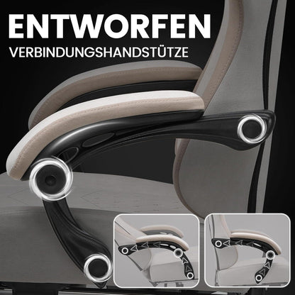Gaming Stuhl Luckracer Stoff Bürostuhl Fußstütze Racing Gamer 150 kg 90-135° Rückenlehne PC Stuhl Beige-Braun