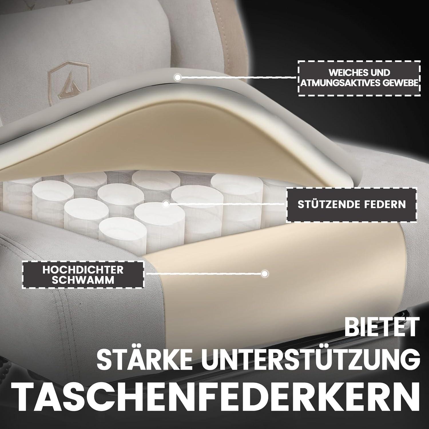 Ergonomischer Gaming Stuhl Stoff mit Fußstütze Beige-Braun 150kg