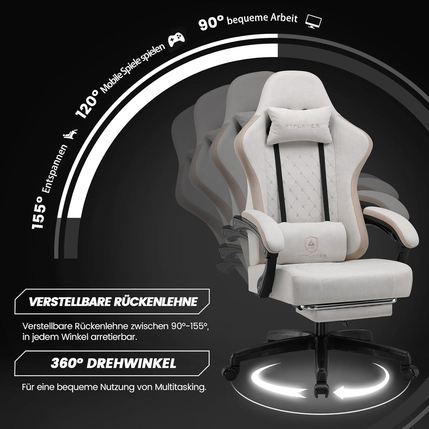 Gaming Stuhl Stoff mit Fußstütze, Racing Gamer