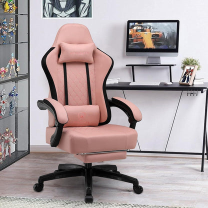 Gaming Stuhl Stoff Bürostuhl Fußstütze 150kg Schwarz-Rosa