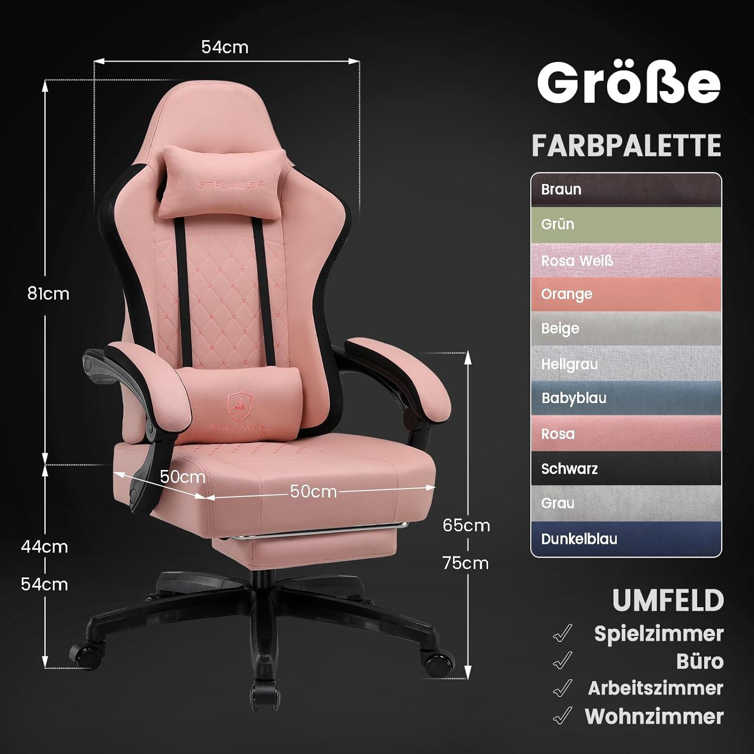 Ergonomischer Gaming Stuhl Stoff Fußstütze 150kg Belastbarkeit