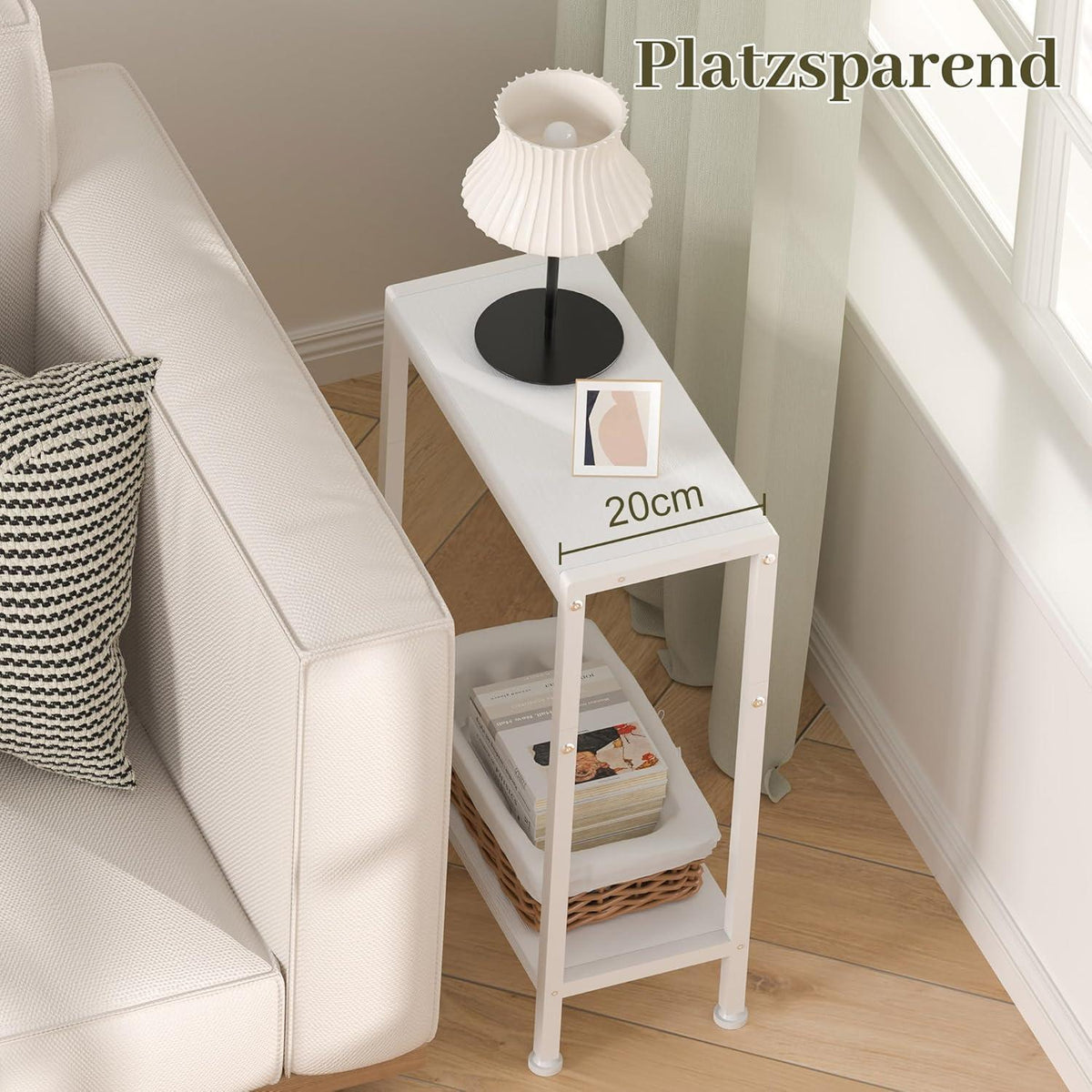 Schmaler Nachttisch 2er Set – Weiß, Platzsparend & Stabil