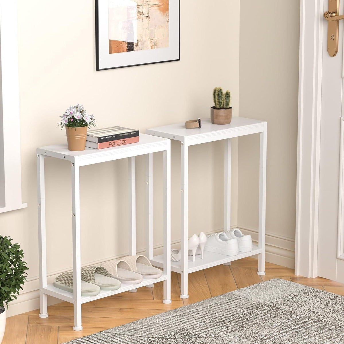 Schmaler Nachttisch 2er Set – Weiß, Platzsparend & Stabil