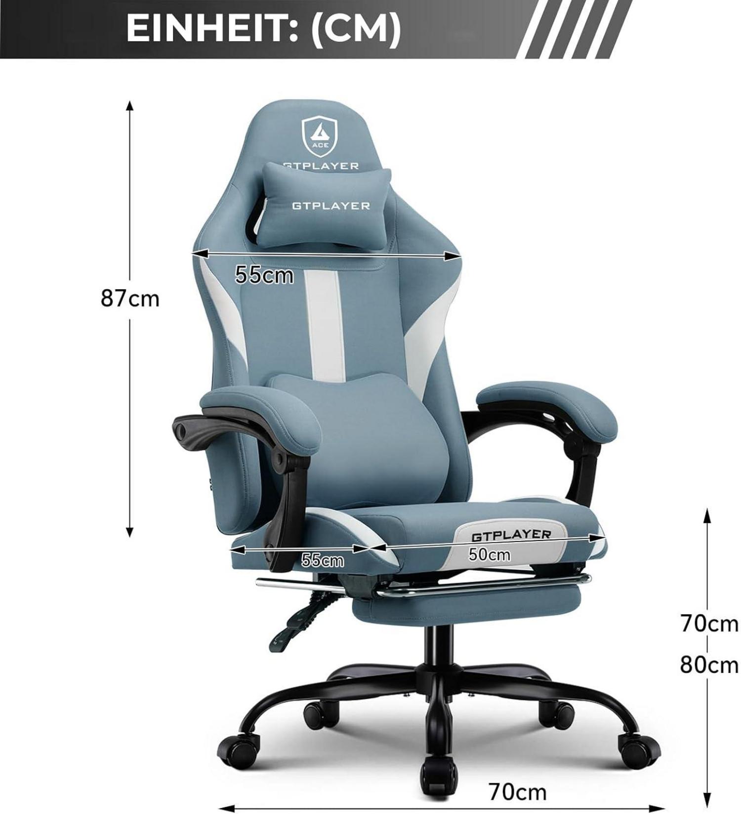 Ergonomischer Gaming Stuhl mit Stoff, Frühlingskissen & Fußstütze