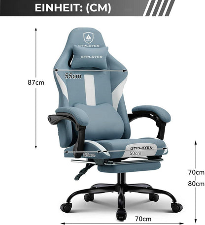 Ergonomischer Gaming Stuhl mit Stoff, Frühlingskissen & Fußstütze