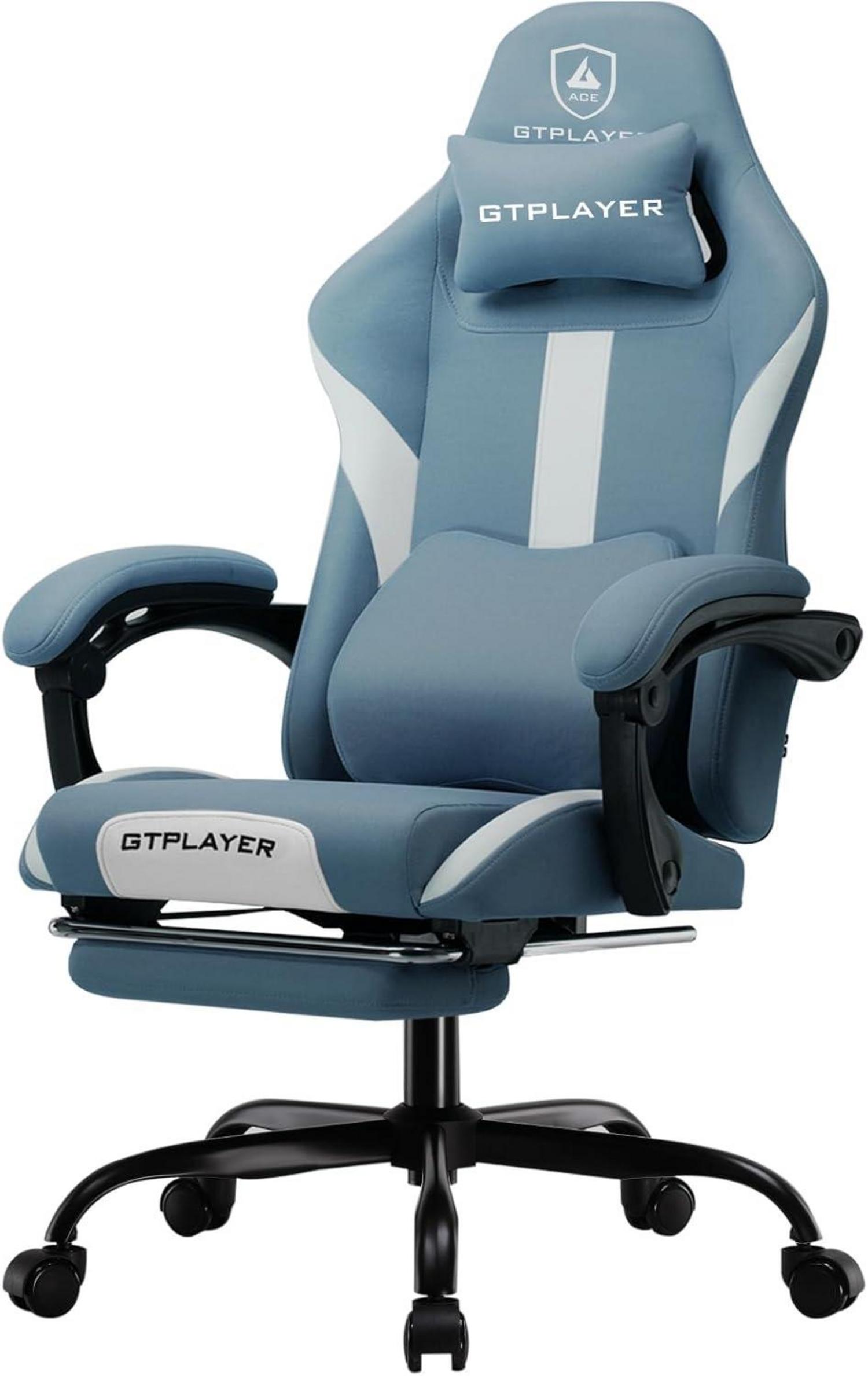 Ergonomischer Gaming Stuhl Stoff mit Fußstütze 150KG, Blau