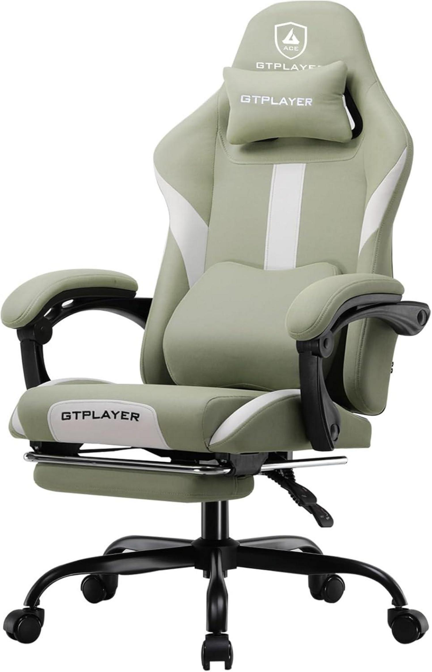 Gaming Stuhl Stoff mit Fußstütze, Ergonomischer Bürostuhl 150KG, Grün