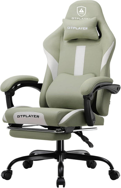 Gaming Stuhl Stoff mit Fußstütze, Ergonomischer Bürostuhl 150KG, Grün