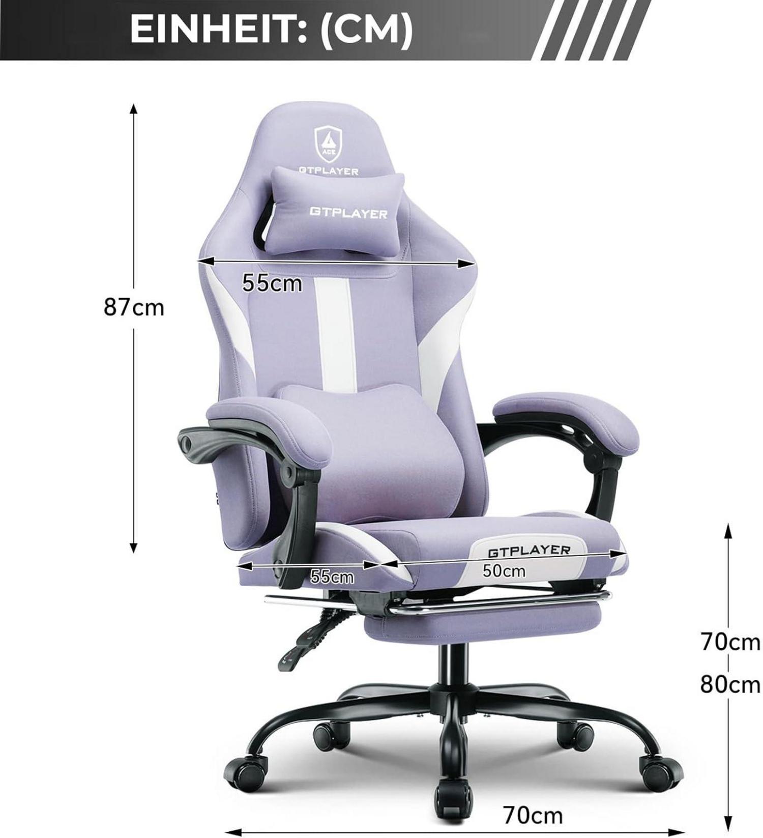 Bequemer Gaming Stuhl mit Fußstütze und Federkissen, lila