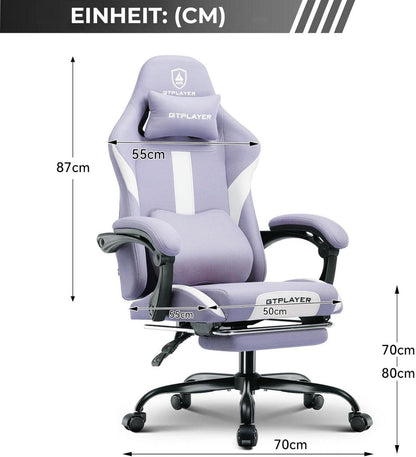 Bequemer Gaming Stuhl mit Fußstütze und Federkissen, lila