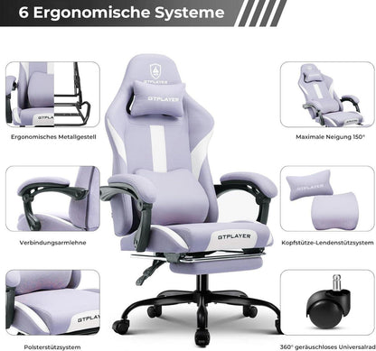 LUCKRACER Gaming Stuhl mit Stoff und Frühlingskissen, Bürostuhl mit Fußstütze für