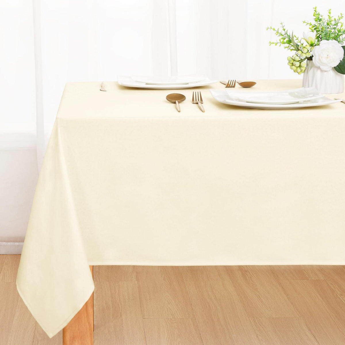 Champagner Tischdecke Leinenoptik 130x130cm | Abwaschbar & Wasserabweisend
