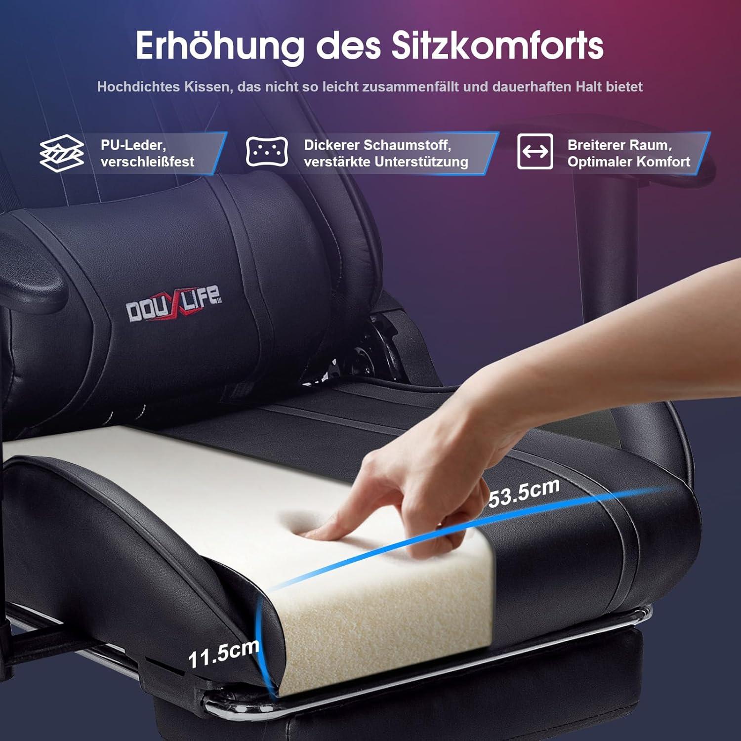Gaming Stuhl mit 7 Punkt Massage Fußstütze Bürostuhl Ergonomisch 180KG