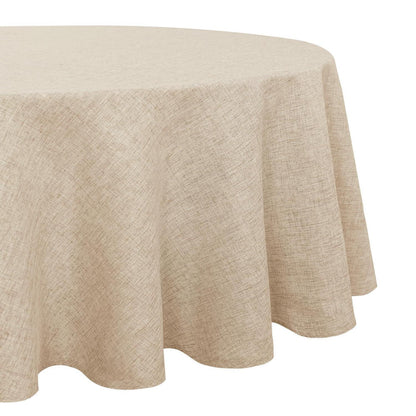 Runde Leinenoptik Tischdecke Beige 140cm – Abwaschbar & Wasserabweisend