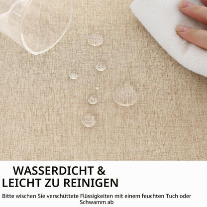 Runde Leinenoptik Tischdecke Beige 140cm – Abwaschbar & Wasserabweisend