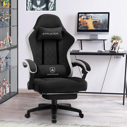 Ergonomischer Gaming Stuhl mit Fußstütze, Schwarz