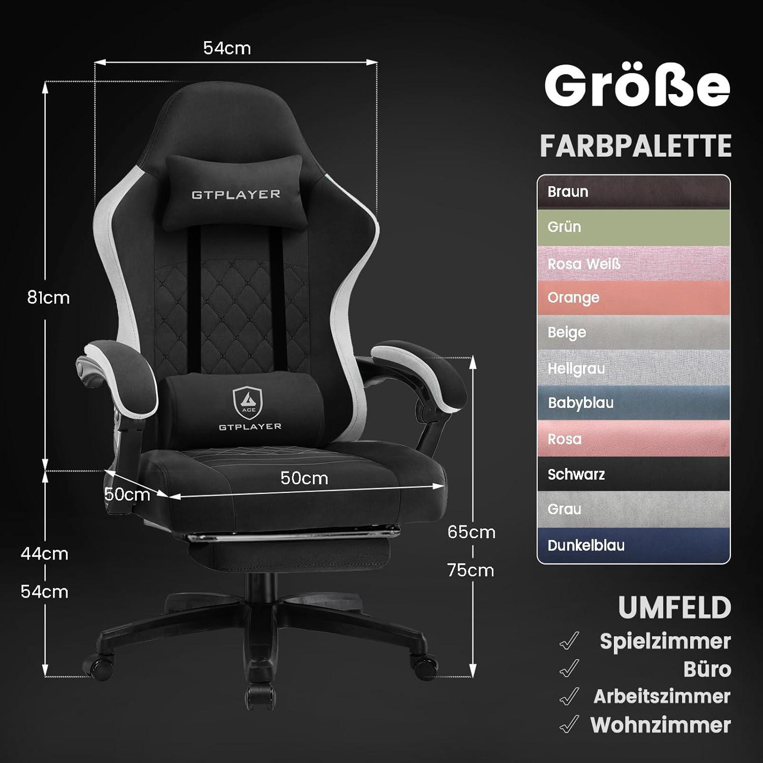 Ergonomischer Gaming Stuhl Stoff 150kg Belastbarkeit Schwarz