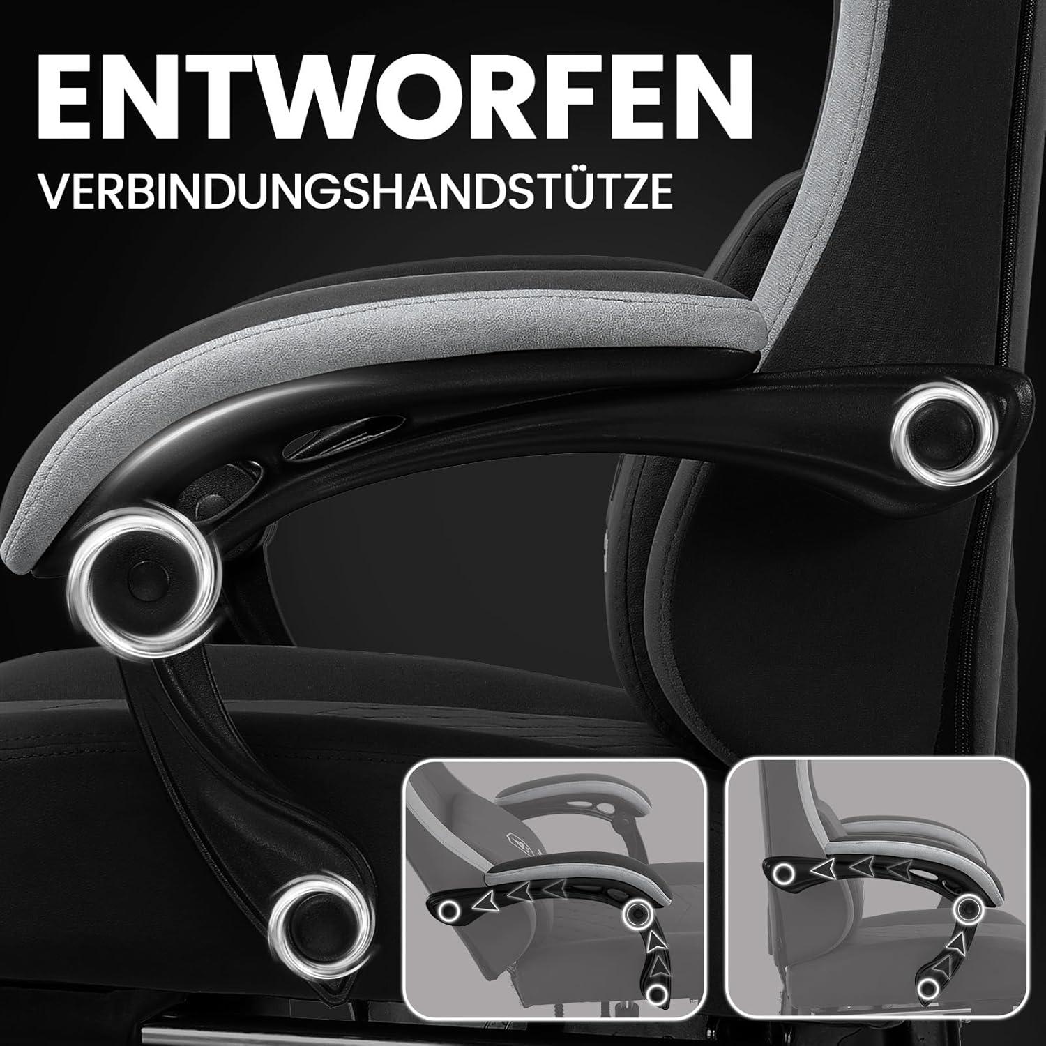Gaming Stuhl Stoff Computer Bürostuhl Fußstütze Racing Gamer Ergonomischer Stuhl 150kg Schwarz