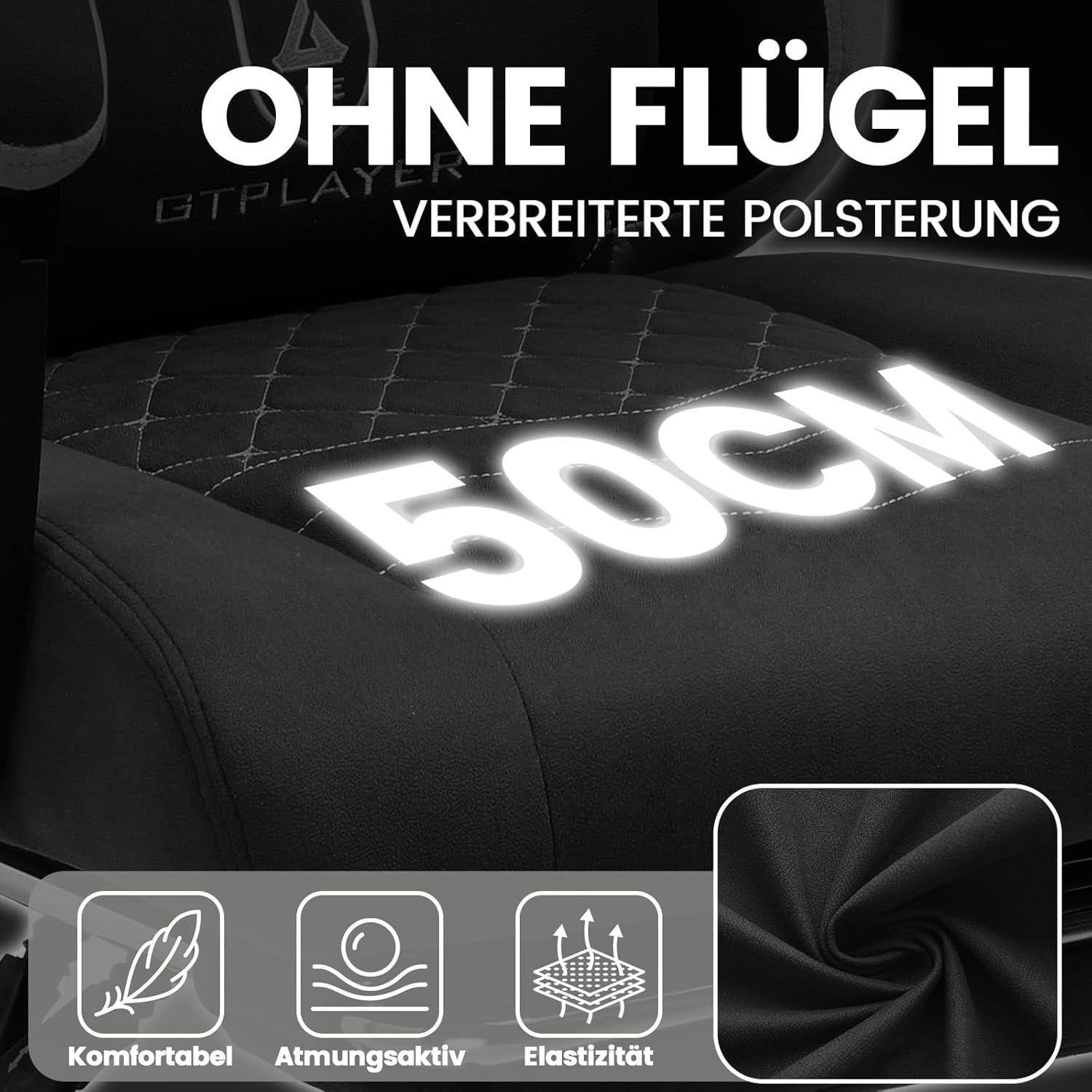Ergonomischer Gaming Stuhl Stoff Schwarz Fußstütze 150kg 90-135° PC Bürostuhl