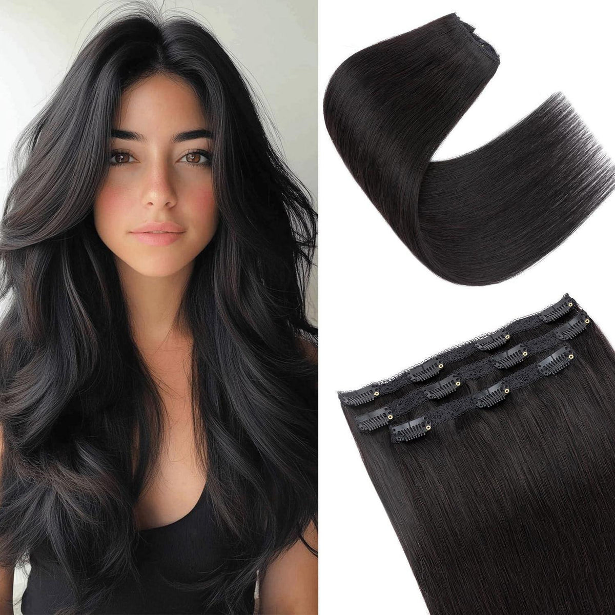 Echthaar Clip-in Extensions Schwarz 50cm - 80g