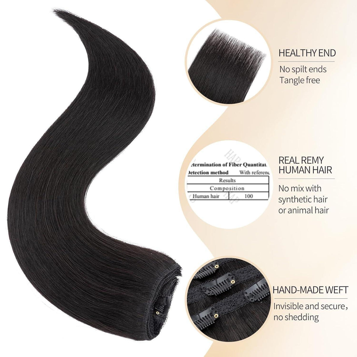 Echthaar Clip-in Extensions Schwarz 50cm - 80g