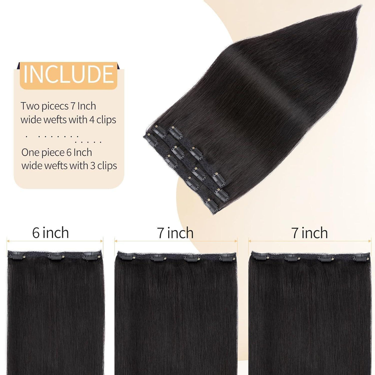 Echthaar Clip-in Extensions Schwarz 50cm - 80g