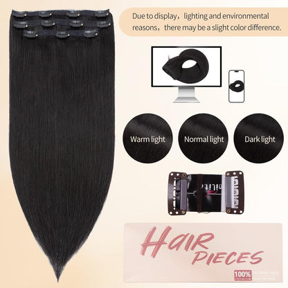 Echthaar Clip-in Extensions Schwarz 50cm - 80g