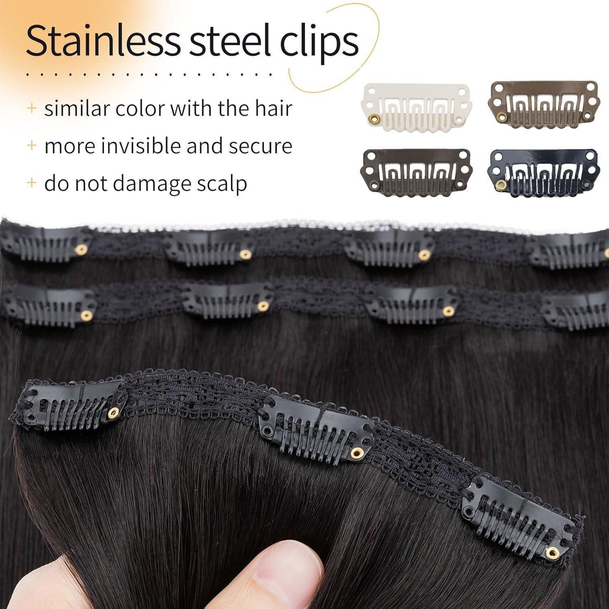 Echthaar Clip-in Extensions Schwarz 50cm - 80g