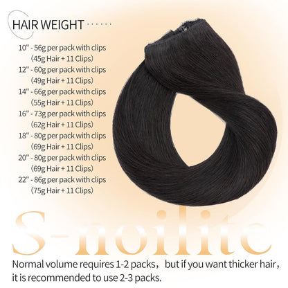 Echthaar Clip-in Extensions Schwarz 50cm - 80g