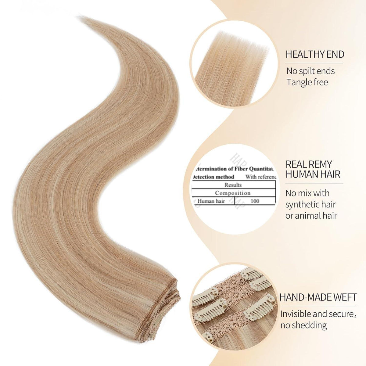 Clip-in Haarverlängerung Aschblond & Blond 45cm Echthaar
