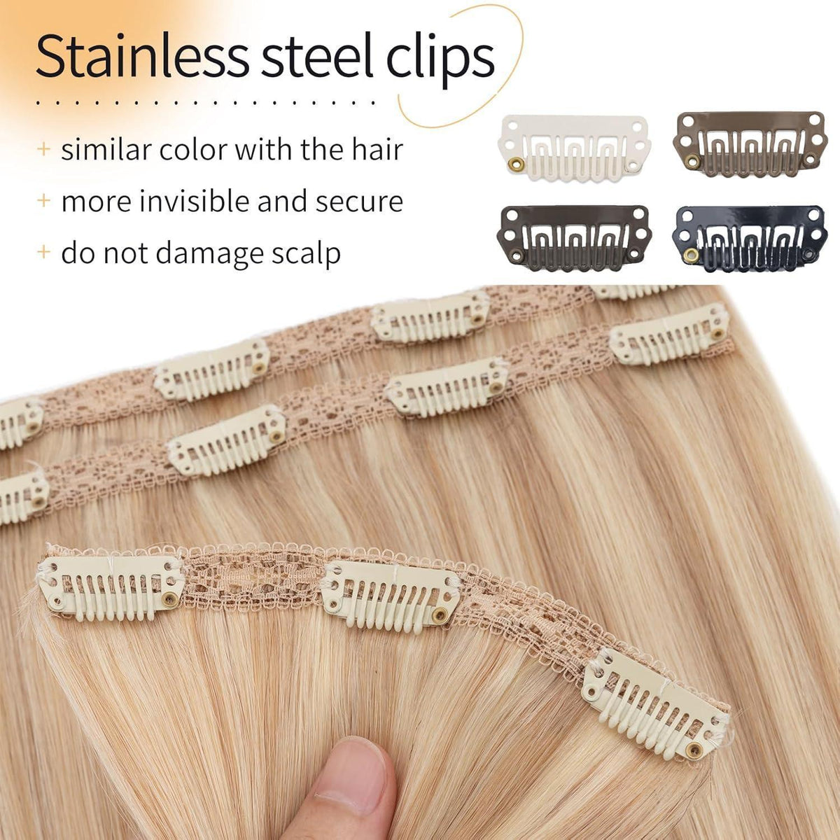 Clip-in Haarverlängerung Aschblond & Blond 45cm Echthaar