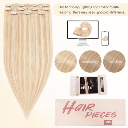Echthaar Clip-in Extensions Aschblond & Gebleichtes Blond 55cm