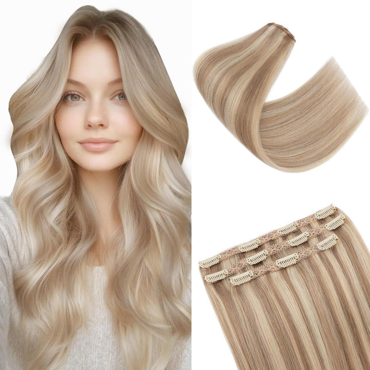 Clip-in Haarverlängerung Echthaar Blondbraun 50cm
