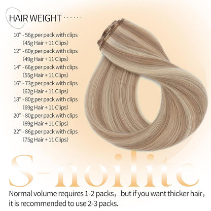 Clip-in Haarverlängerung Echthaar Blondbraun 50cm